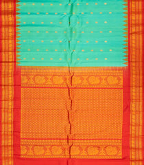 Aquamarine Handloom Gadwal Silk Saree With Buttas & Contrast Border-GA0169