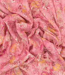 Baby Pink Woven Pure Chiffon Silk Saree With Printed Floral Motifs