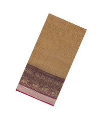Beige Printed Chanderi Cotton Saree With Zari Border-CC1531