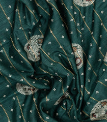 Dark Green Printed Synthetic Dola Silk Saree With Zari Stripes & Border Motifs-SY0339
