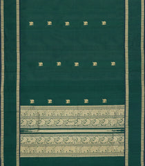 Dark Green Handloom Kanchi Cotton Saree With Buttas-KC1785