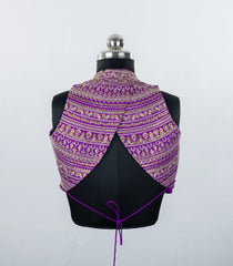 Purple Embroidered Blended Raw Silk Readymade Back String Sleeveless Blouse RB5206