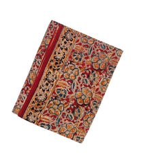 Crimson Woven Kalamkari Cotton Saree With Printed Floral Motifs