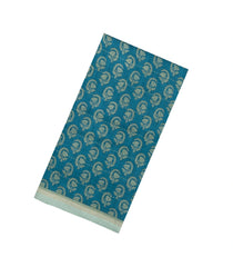 Cyan Printed Tussar Silk Saree With Floral Motifs-TU3671