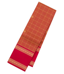 Orange Handloom Kanchipuram Silk Saree With Checks & Buttas-KA14363