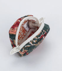 Dark Grey Cotton Bagru Printed Coin Pouch With Zipper-ACS1074