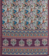 Lilac Printed Art Linen Saree With Zari Border-BL6026