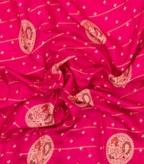 Hot Pink Printed Synthetic Dola Silk Saree With Zari Stripes & Border Motifs-SY0340
