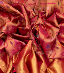 Hot Pink Handloom Kanchipuram Silk Saree With Meena Birds & Floral Motifs
