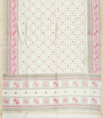 White Woven Chirala Cotton Saree With Printed Pink Checks-CR1277