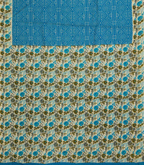 Sky Blue Printed Jaipur Cotton Saree With Floral Motifs-JC1729