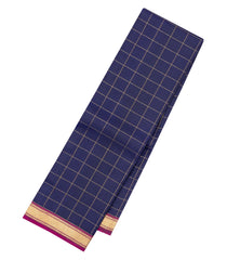 Navy Blue Handloom Kanchipuram Silk Saree With Zari Checks-KA15232