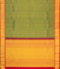 Green Handloom Korvai Kanchipuram Silk Saree With Zari Motifs-KA16165