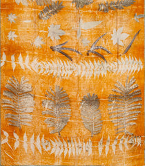 Orange Handloom Tussar Silk Saree With Eco Printed Motifs-TU2873