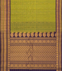Green Handloom Gadwal Silk Cotton Saree With Zari Checks & Buttas -GA0288