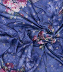 Violet Printed Synthetic Tussar With Contrast Zari Border-SY0284