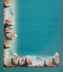Cyan Printed Synthetic Tussar Saree With Zari Strip Border-BL5387