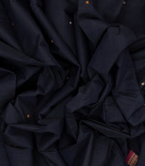 Black Handloom Kanchi Cotton Saree With Coin Buttas-KC1431