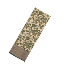 Green Printed Chanderi Cotton Saree With Zari Border-CC1543