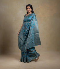 Cyan Woven Synthetic Tussar Silk Saree With Floral Motifs-BL4682