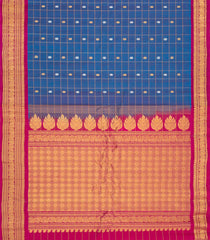 Blue Handloom Gadwal Silk Cotton Saree With Zari Checks & Buttas -GA0289
