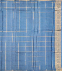 Indigo Woven Pure Organza Silk Saree With Zari Checks & Buttas-KS1087