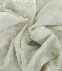 Off White Woven Blended Organza Saree With Embroidered Floral Motifs-EN2101