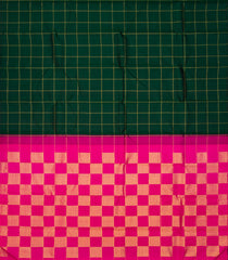 Bottle Green Handloom Kanchipuram Silk Saree With Checks & Contrast Pallu-KA12880