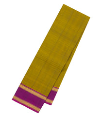 Olive Green Handloom Kanchipuram Silk Saree With Purple Border-KA15523