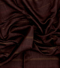Dark Brown Printed Tussar Silk Saree With Floral Motifs In Border-TU3679