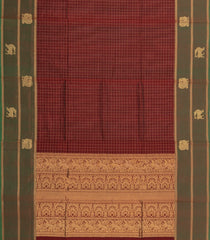 Maroon Handloom Silk Cotton Saree With Zari Checks-SC4037