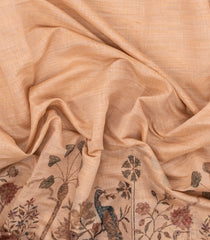 Light Peach Printed Synthetic Linen Saree with Jhalar-BL5338