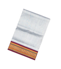 Off White Handloom 9 Yards Korvai Silk Cotton Saree With Contrast Border-SC3759