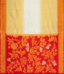 Off White Handloom Korvai Kanchipuram Silk Saree With Stripes-KA15382