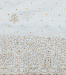 White Synthetic Vichitra Zari Embroidery With Stone Work-BL5465