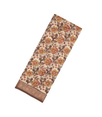 Beige Printed Chanderi Cotton Saree With Zari Border-CC1593