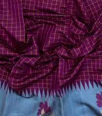 Magenta Woven Tussar Silk Saree With Checks & Contrast Border-TU3246