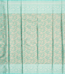 Taupe Woven Synthetic Tissue Saree With Floral Motifs & Blue Border-BL4344