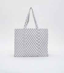 White Bagru Printed Handmade Cotton Quilted Tote Bag-ACS1038