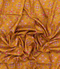 Mustard Printed Pure Silk Saree With Floral Motifs-PS0825