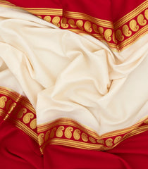 Off White Woven Mysore Silk Saree With Contrast Double Border-MS3240