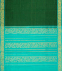 Dark Green Handloom Silk Cotton Saree With Zari Checks & Buttas-SC4502