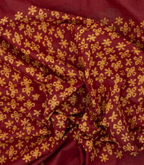 Crimson Woven Jaipur Cotton Saree With Printed Floral Motifs-JC1414
