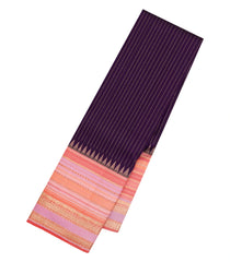 Dark Purple Handloom Korvai Kanchipuram Silk Saree With Zari Stripes-KA15409