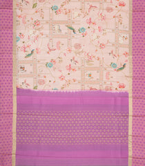 Light Peach Handloom Silk Saree With Printed Floral Motifs-PS0763