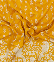 Mustard Printed Chanderi Cotton Saree With Floral Motifs-CC1714