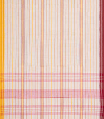 Off White Woven Bengal Cotton Saree With Stripes & Contrast Border-BG1887