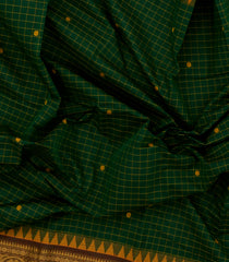 Dark Green Woven Chettinad Cotton Saree With Checks & Buttas-CN1858