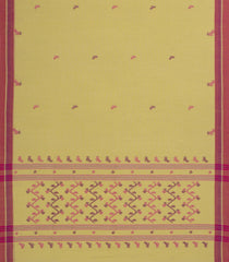 Light Yellow Handwoven Bengal Cotton Saree With Floral Buttas-BG1488