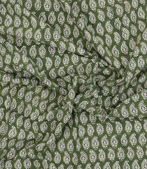 Green Printed Jaipur Cotton Saree With Floral Motifs-JC1663